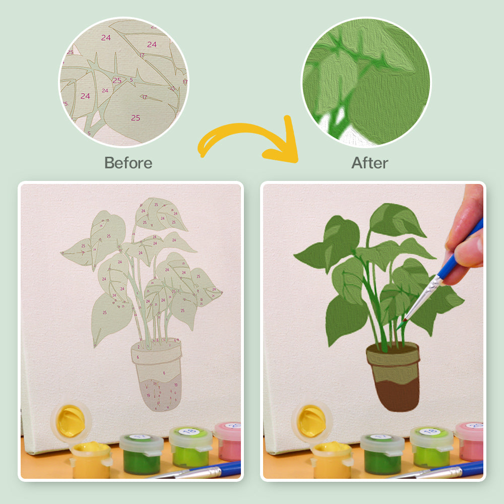 Mini-Malen-nach-Zahlen-Serie Nr. 02: „Grüne Pflanzen“ – 9-in-1-Set (6 x 6 Zoll / 15 x 15 cm)