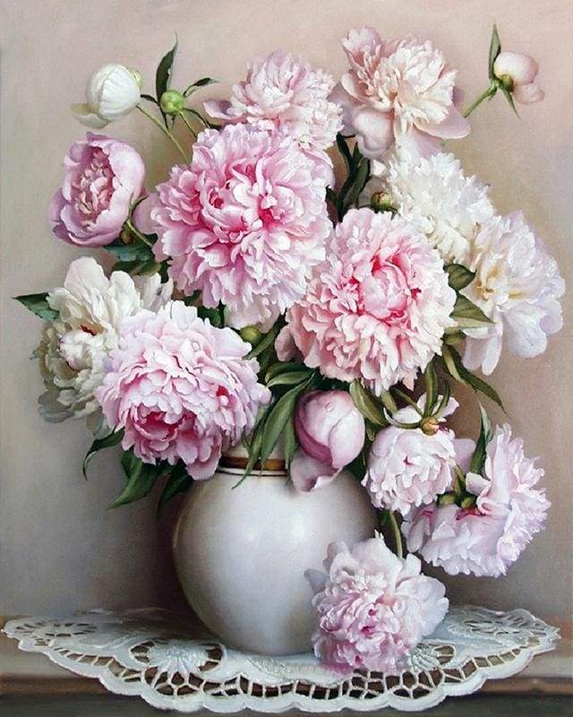 vase of peonies advanced Flower Paint by Number Kit