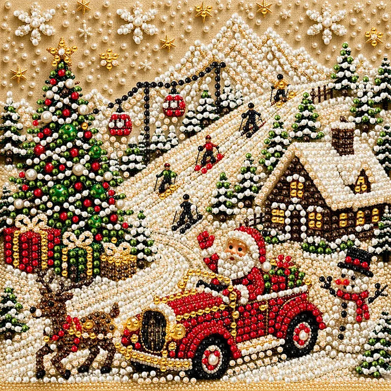 Christmas Diamond Art Kit, Cute Santa Pearl Bead Painting Craft, DIY Pearl Diamond Painting for Adults Beginners, Holiday Home Decor Gift