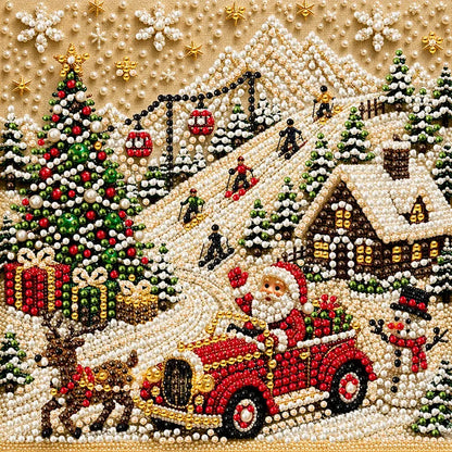 Christmas Diamond Art Kit, Cute Santa Pearl Bead Painting Craft, DIY Pearl Diamond Painting for Adults Beginners, Holiday Home Decor Gift