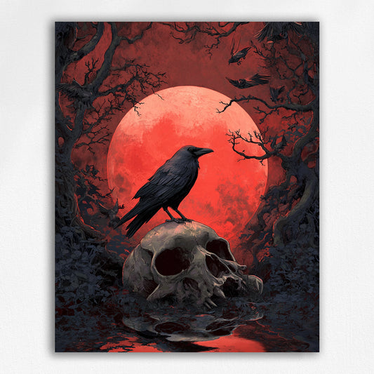 Raven on the Blood Moon Skull
