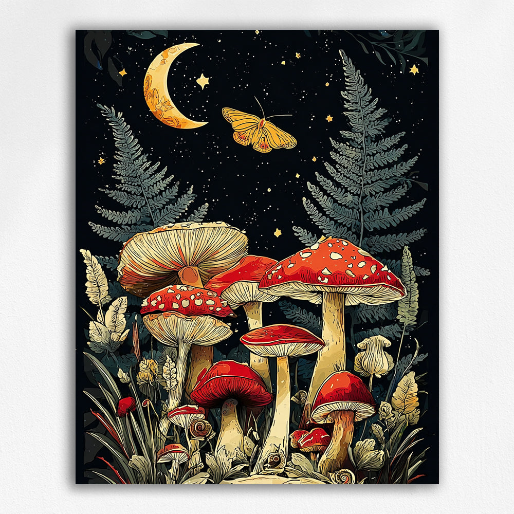Mushrooms Under the Crescent Moon - Paint by Numbers Kits