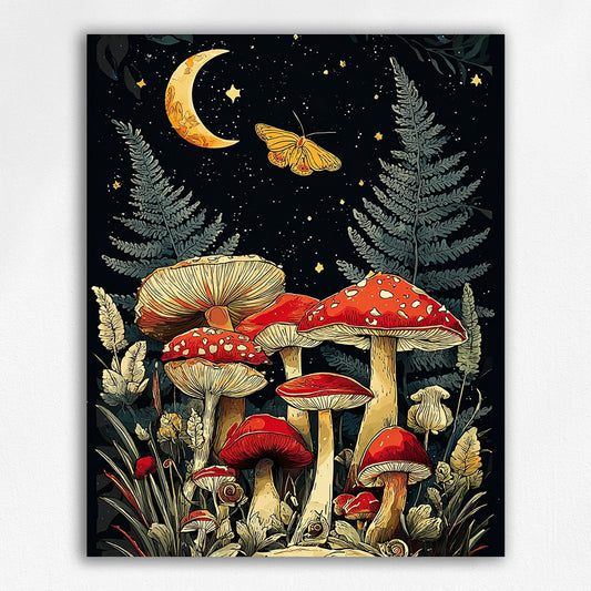 Mushrooms Under the Crescent Moon - Paint by Numbers Kits
