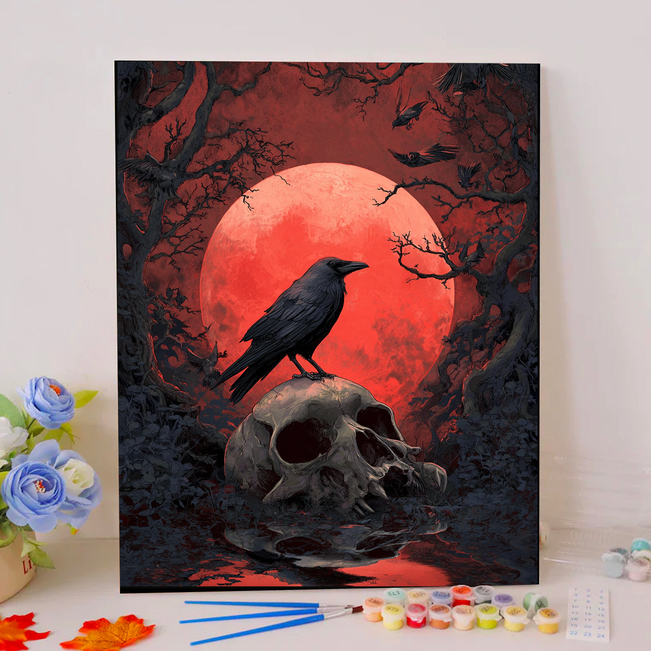 Raven on the Blood Moon Skull