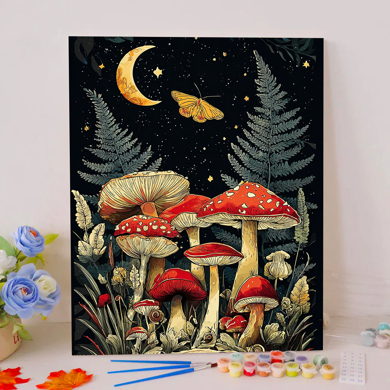 Mushrooms Under the Crescent Moon - Paint by Numbers Kits
