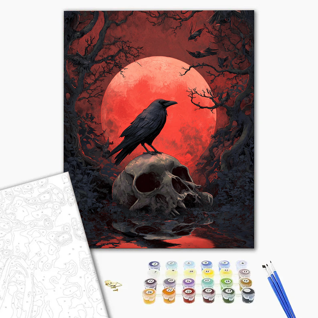 Raven on the Blood Moon Skull