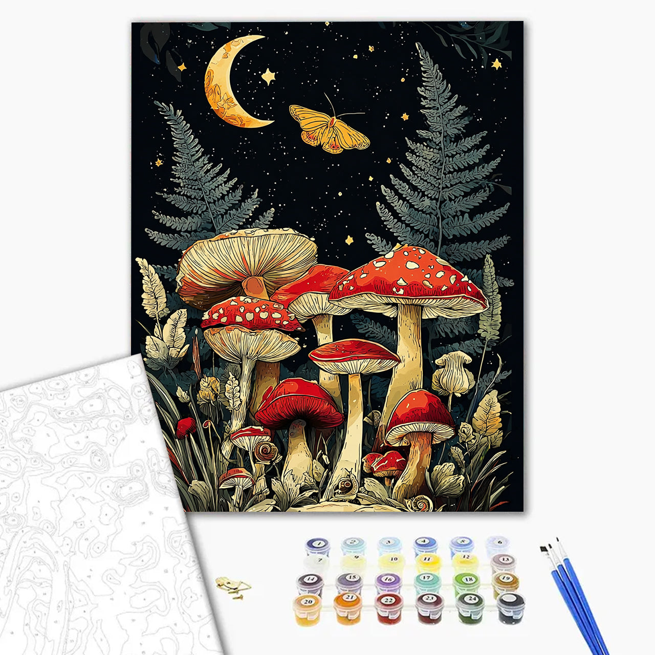 Mushrooms Under the Crescent Moon - Paint by Numbers Kits
