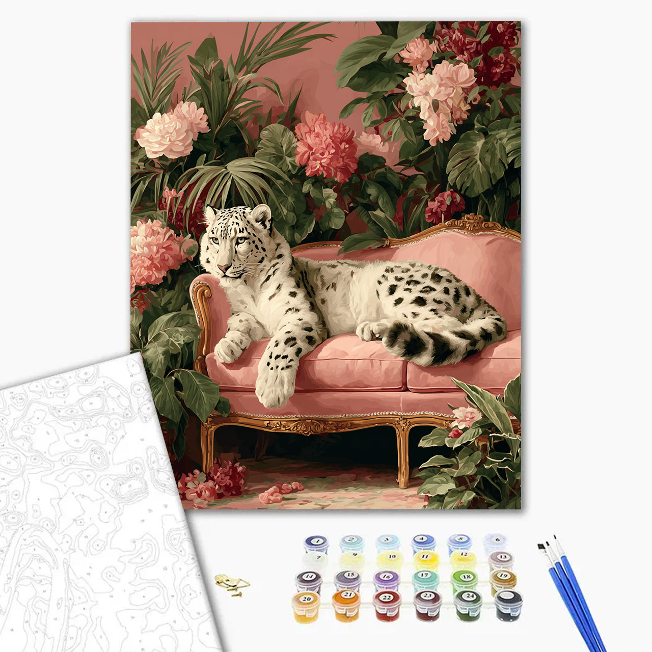 The Snow Leopard's Floral Repose