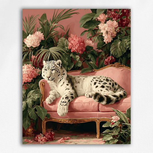 The Snow Leopard's Floral Repose