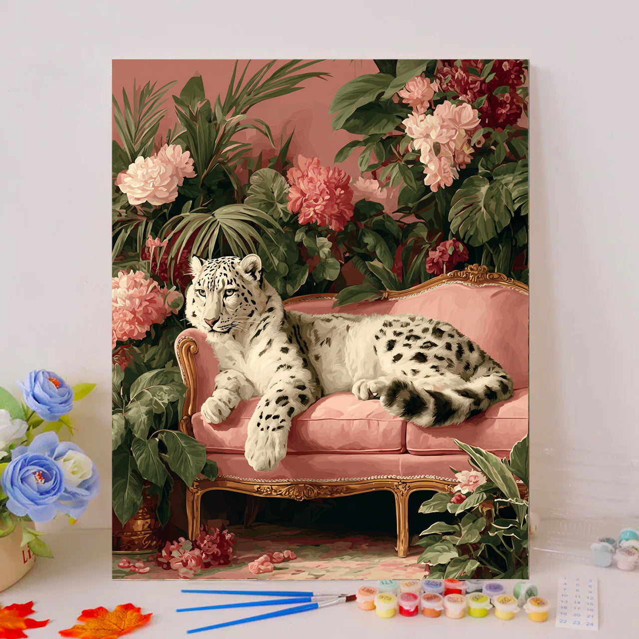 The Snow Leopard's Floral Repose