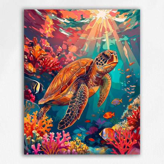 Sea Turtle Swimming in Sunlight
