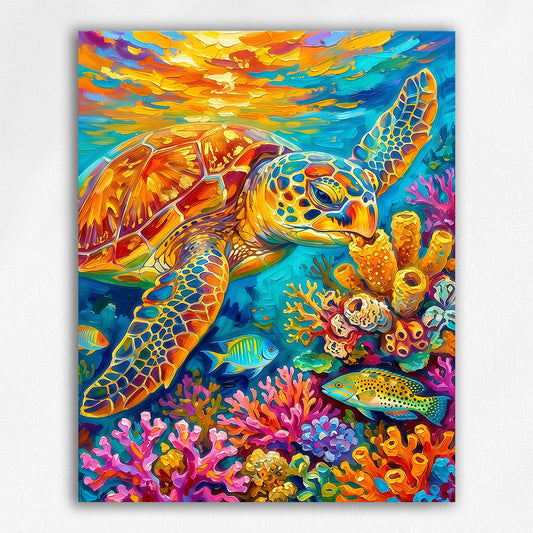 Sea Turtle and Yellow Coral Reef