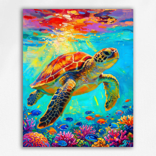 Sea Turtle Under the Sunset Glow