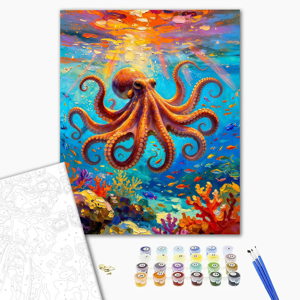 Golden Octopus in Deep Blue Sea