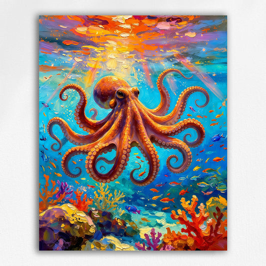 Golden Octopus in Deep Blue Sea