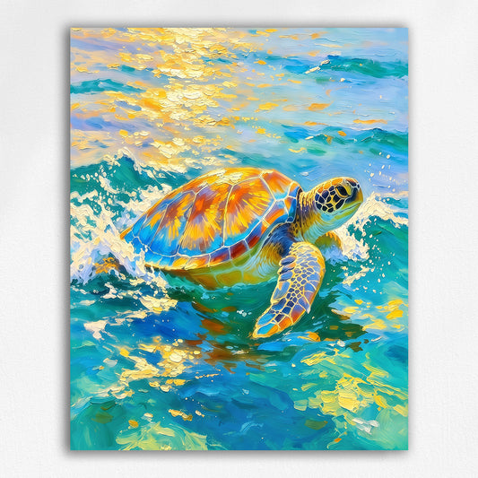 Sea Turtle Surfing the Blue Waves