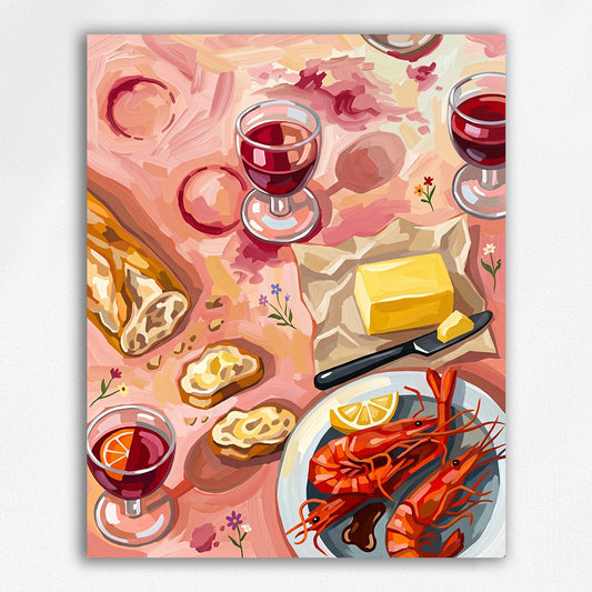 Red Wine and Cooked Shrimp