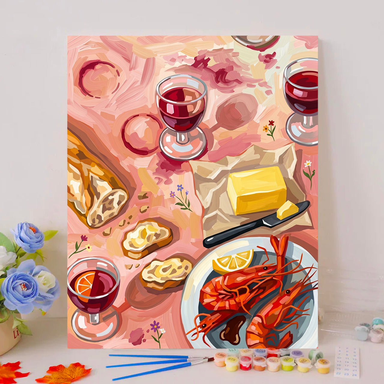 Red Wine and Cooked Shrimp