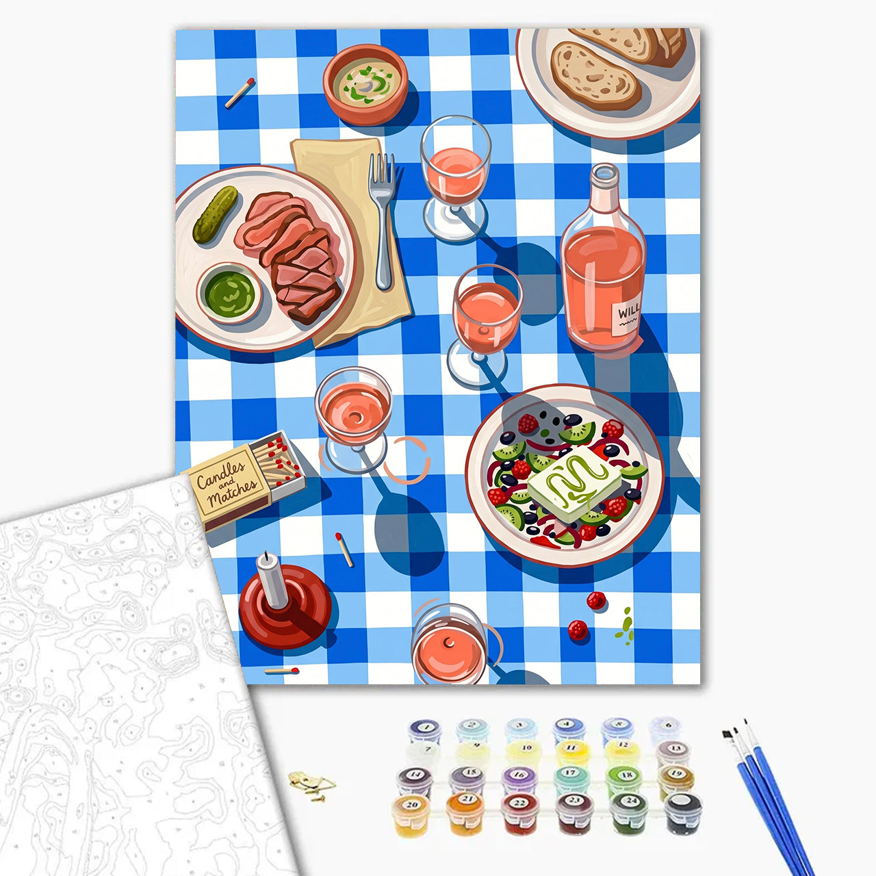 Steak Dinner on Checkered Cloth