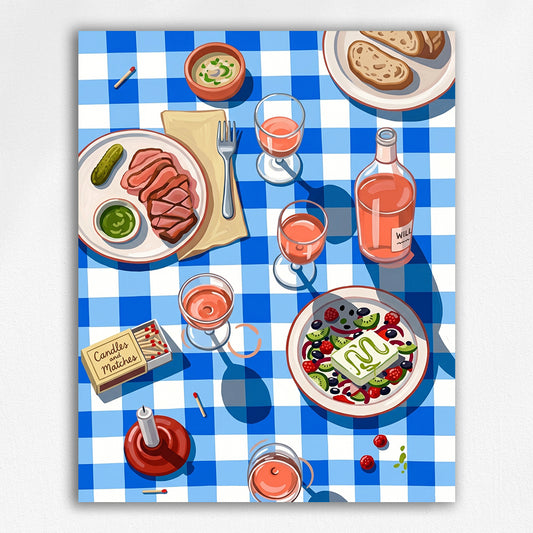 Steak Dinner on Checkered Cloth