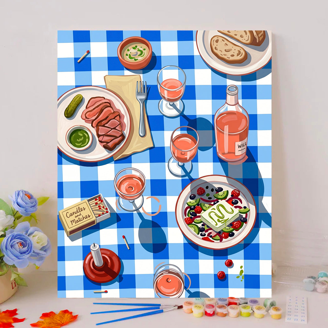 Steak Dinner on Checkered Cloth