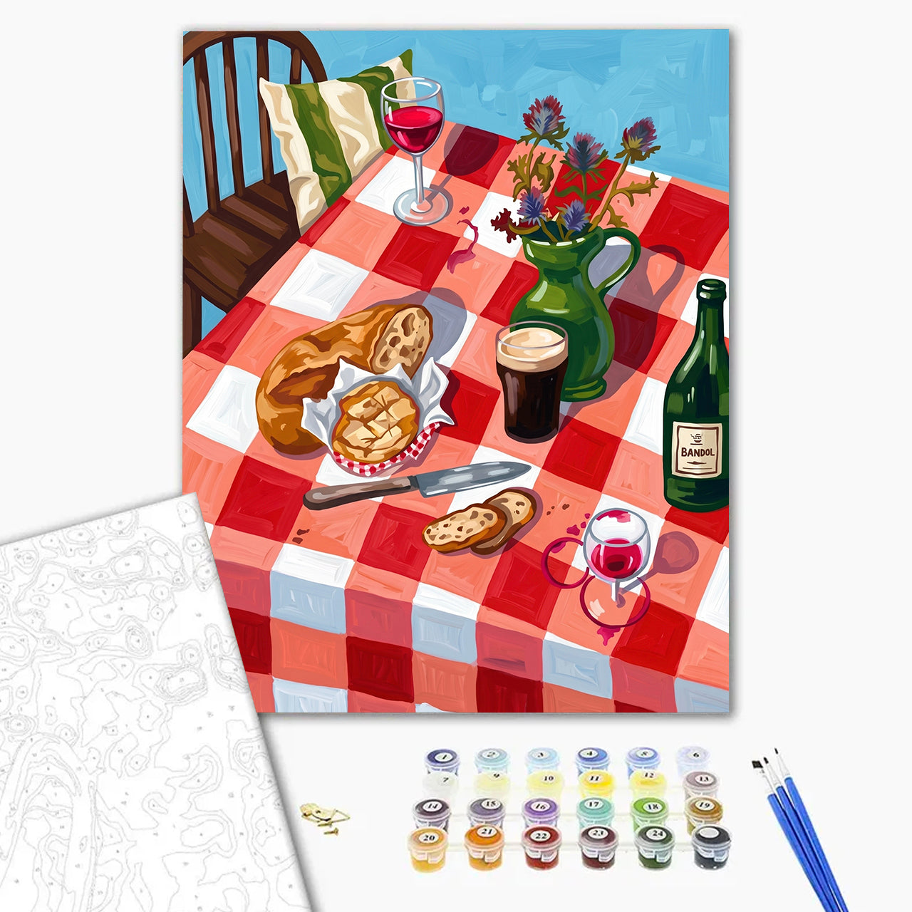 Rustic Picnic with Bread and Wine