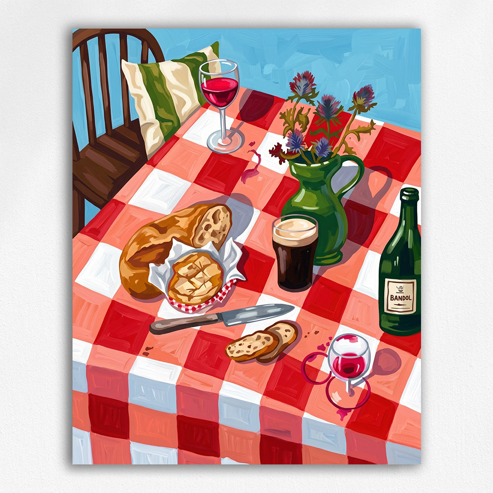 Rustic Picnic with Bread and Wine