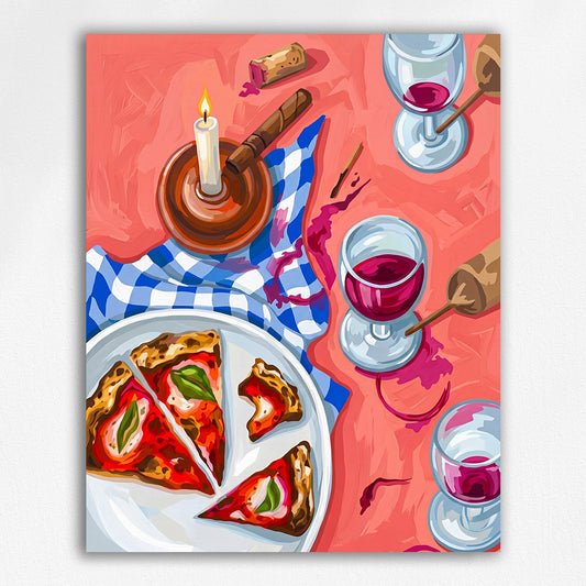 Pizza Slices and Red Wine