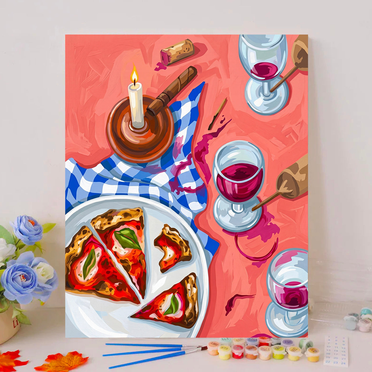 Pizza Slices and Red Wine