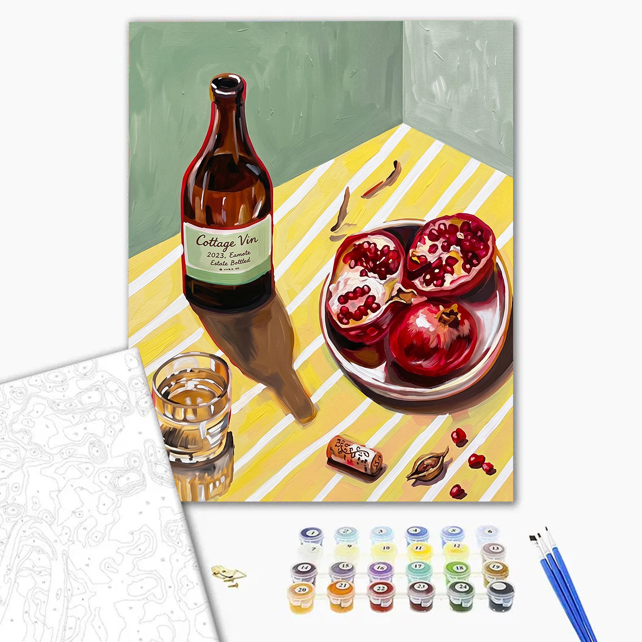Pomegranates and Wine Bottle