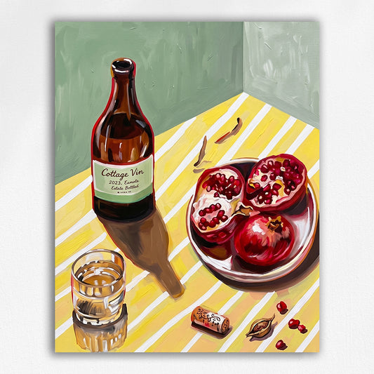 Pomegranates and Wine Bottle