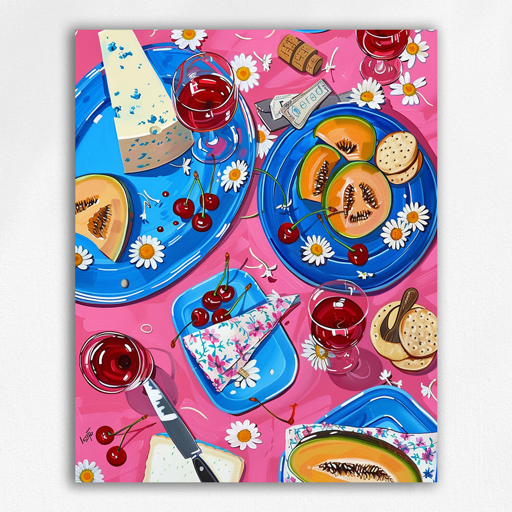 Summer Picnic Melon and Blue Cheese Flat Lay
