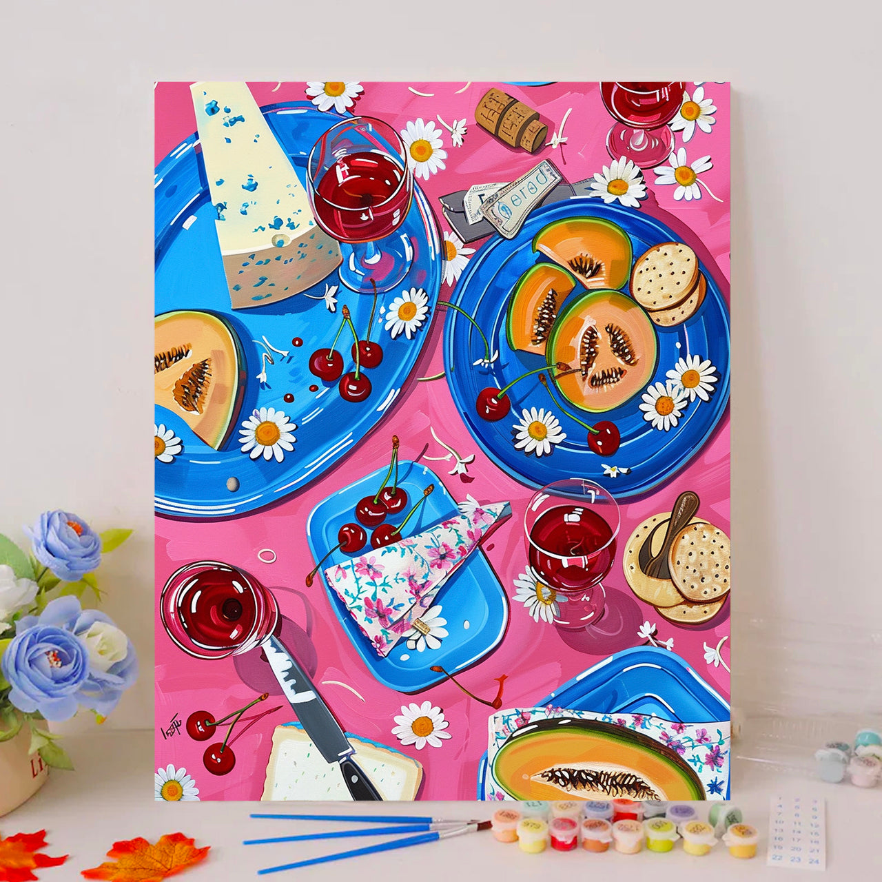 Summer Picnic Melon and Blue Cheese Flat Lay