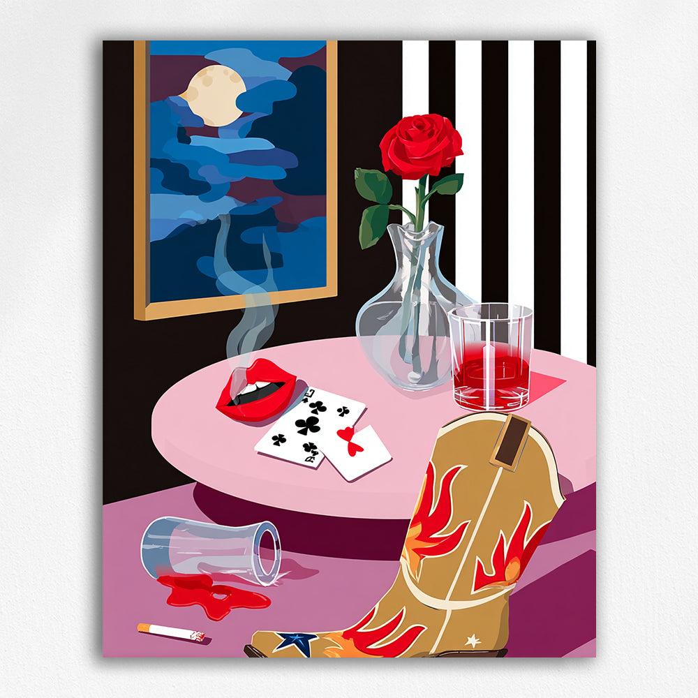 Eclectic Western Cowboy Boot and Poker Cards