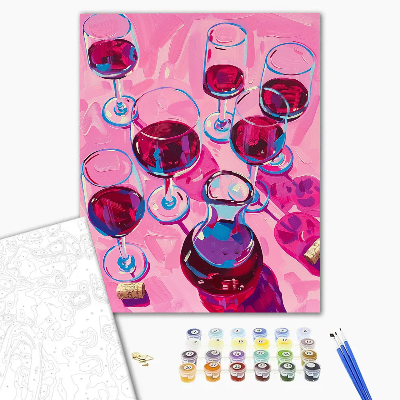 Pink Pop Art Red Wine Glasses Still Life