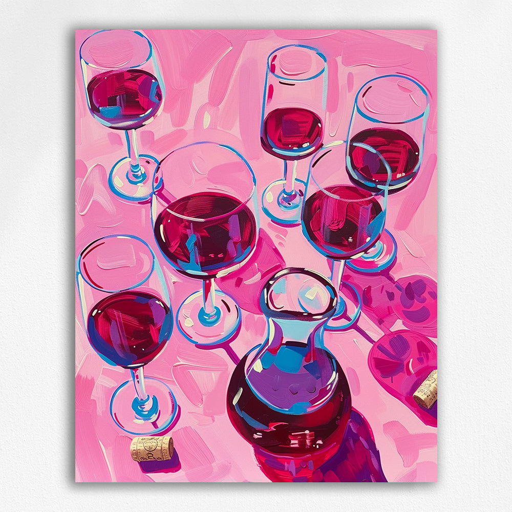 Pink Pop Art Red Wine Glasses Still Life