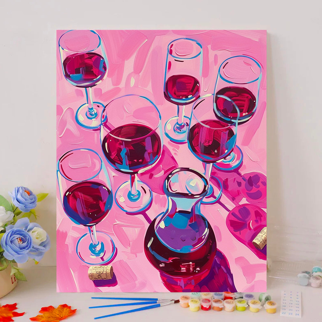 Pink Pop Art Red Wine Glasses Still Life