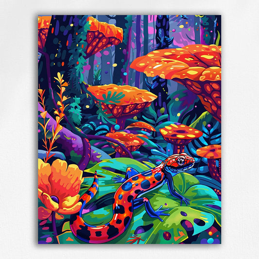 Neon Salamander Forest Mushroom