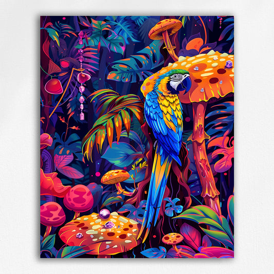 Macaw Parrot Jungle Mushroom