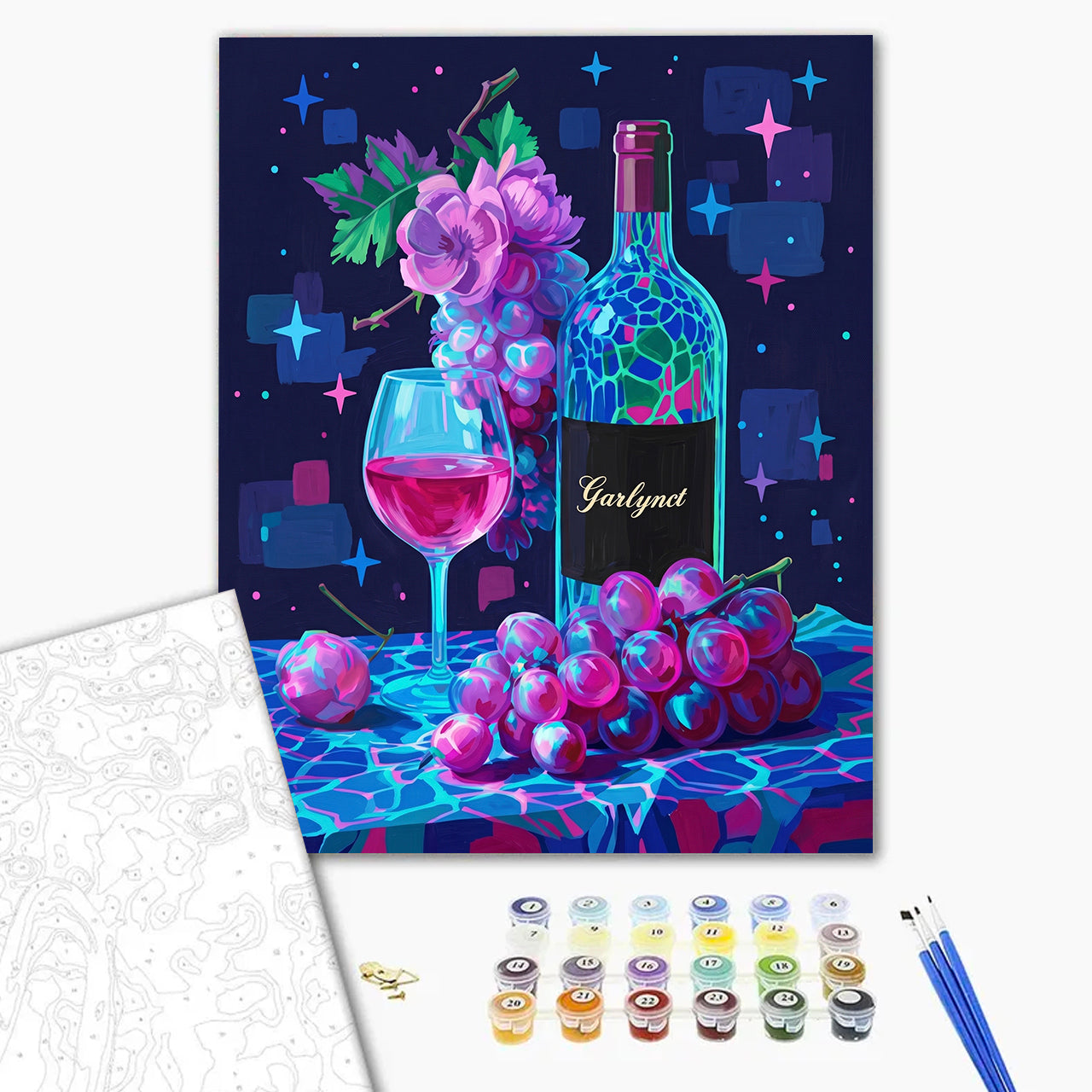 Wine and Grapes in Synthwave Aesthetics