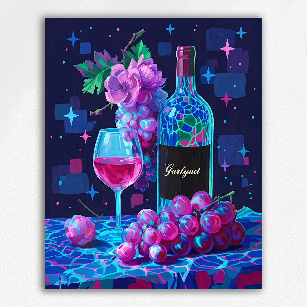 Wine and Grapes in Synthwave Aesthetics