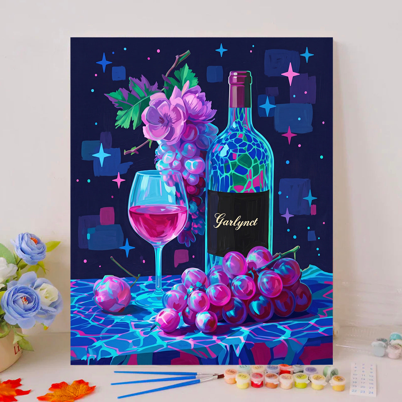 Wine and Grapes in Synthwave Aesthetics