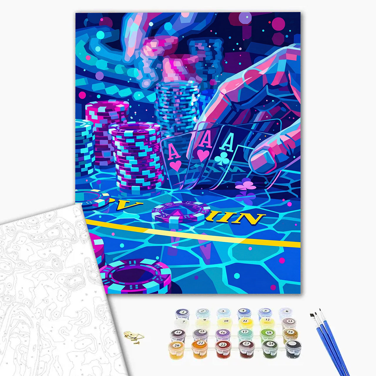 Neon Poker Hand and Chips