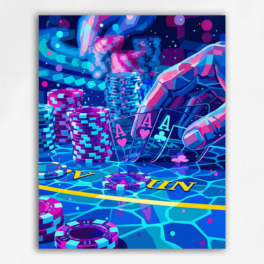 Neon Poker Hand and Chips