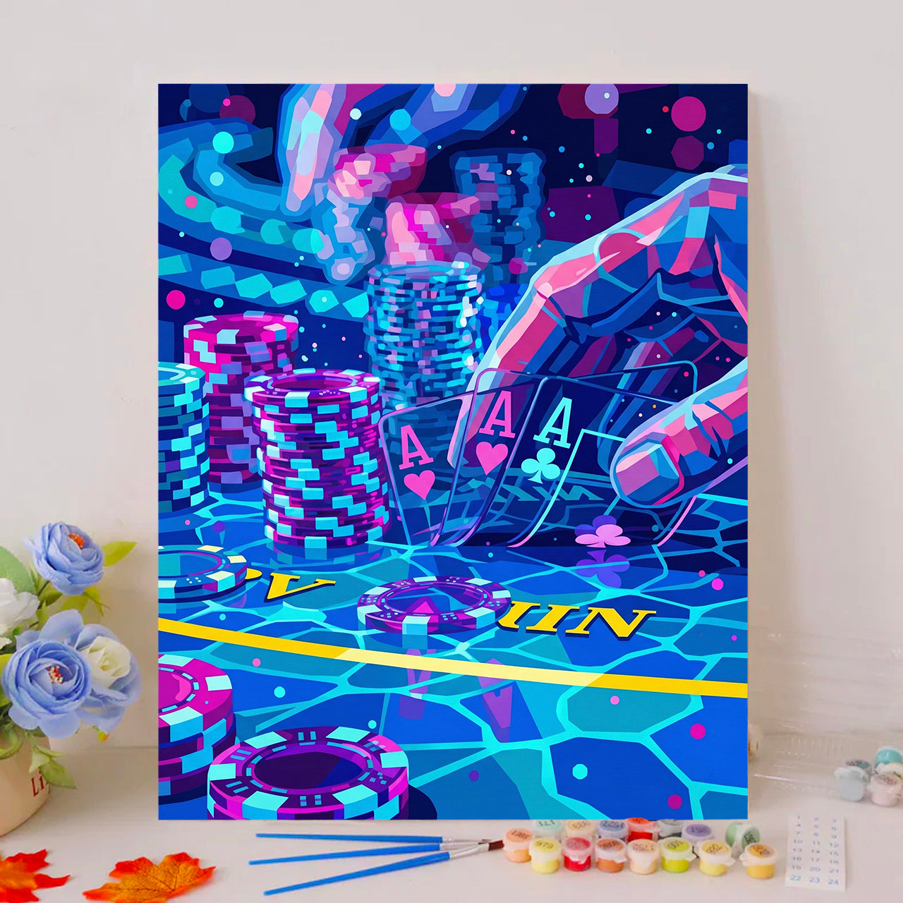 Neon Poker Hand and Chips