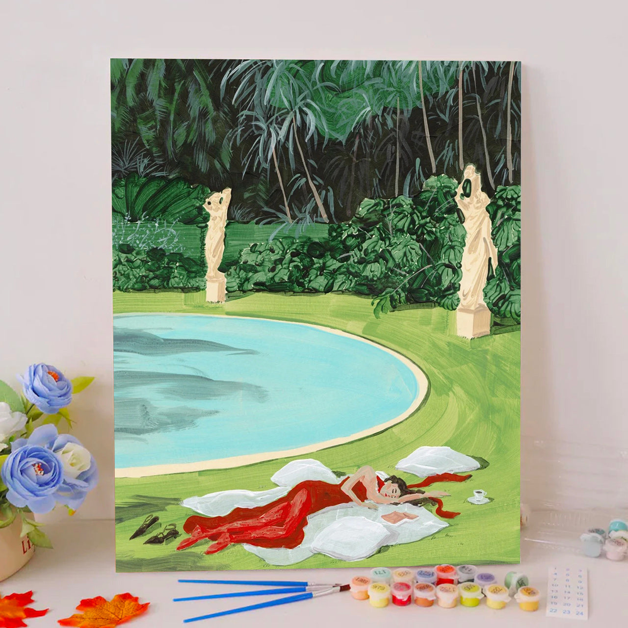 Red Gown by Pool