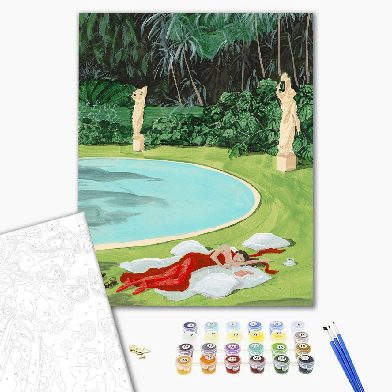 Red Gown by Pool