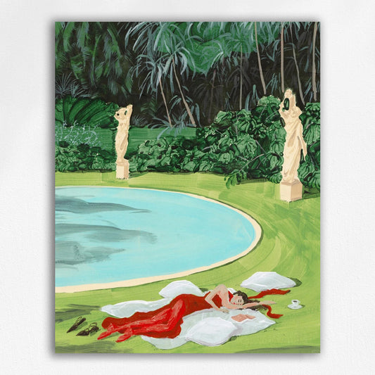 Red Gown by Pool