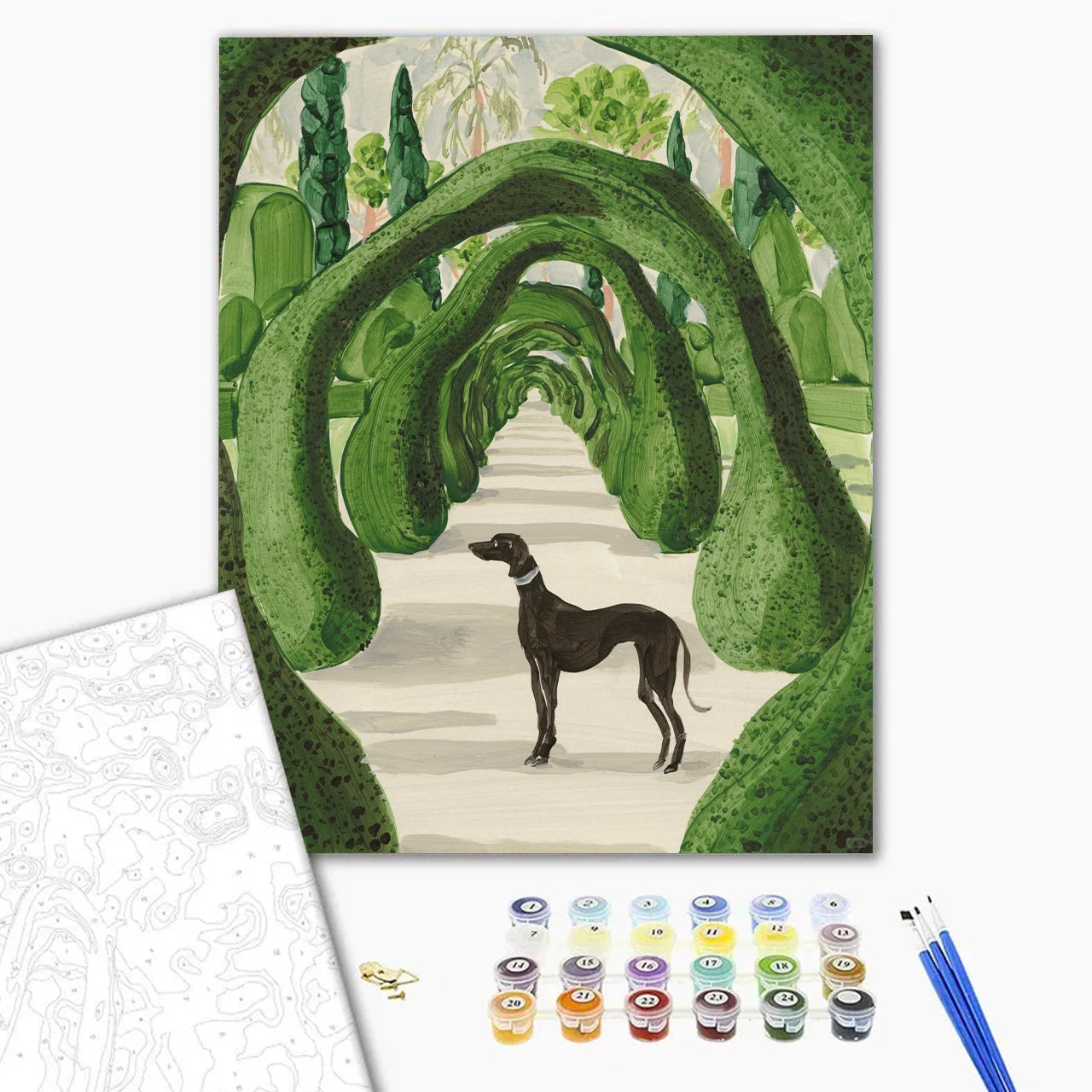 Greyhound in Green Topiary Arch