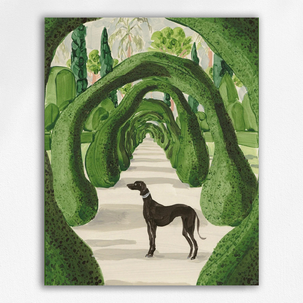 Greyhound in Green Topiary Arch